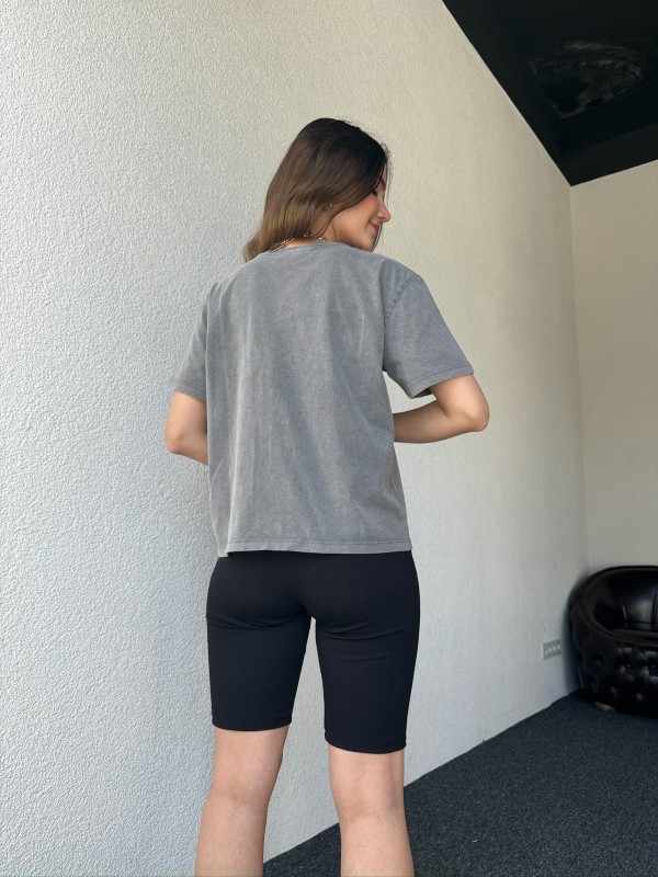 TSR-04351 Füme Yıkama Kumaş Limited Edition Görsel Baskılı Salaş Pamuklu Tişört - 3