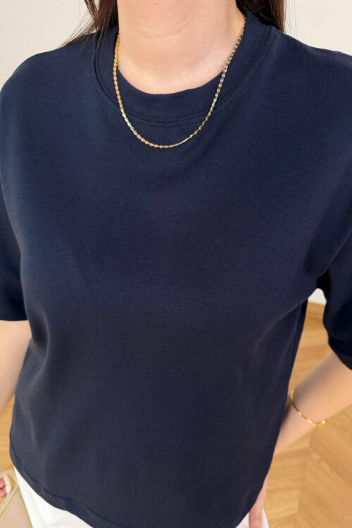 TSR-6597 Lacivert Basic Premium Organik Pamuk Bisiklet Yaka Tişört - 4