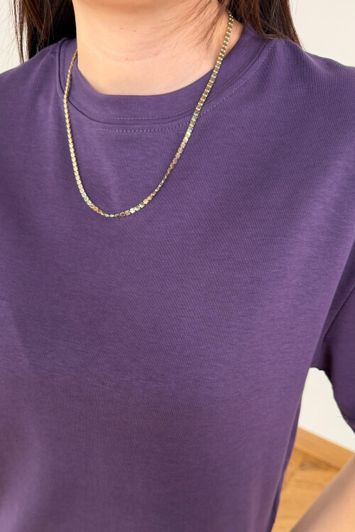 TSR-6597 Mor Basic Premium Organik Pamuk Bisiklet Yaka Tişört - 3