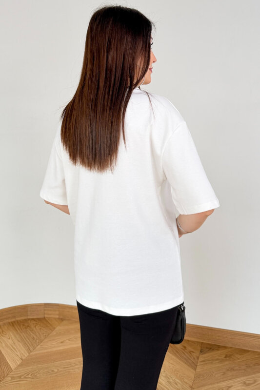 TSR-6598 Ekru V Yaka Basic Premium Organik Pamuk Tişört - 4