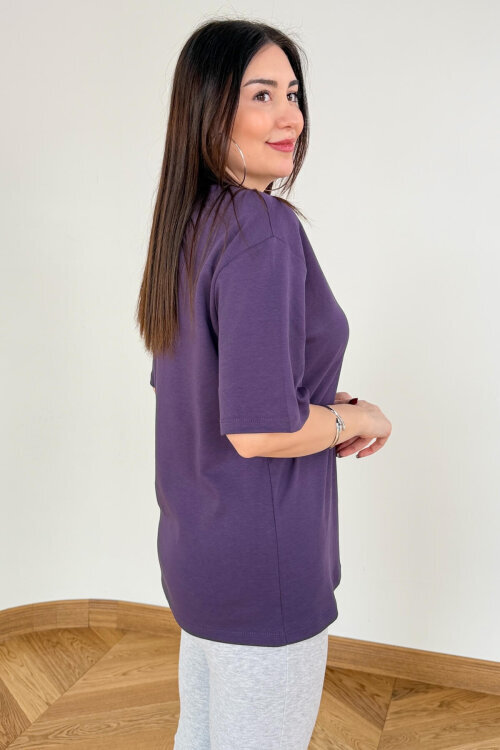 TSR-6598 Mor V Yaka Basic Premium Organik Pamuk Tişört - 2