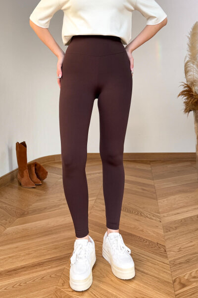 TYT-1540 Kahverengi Yüksek Bel Polarlı Tayt - 4