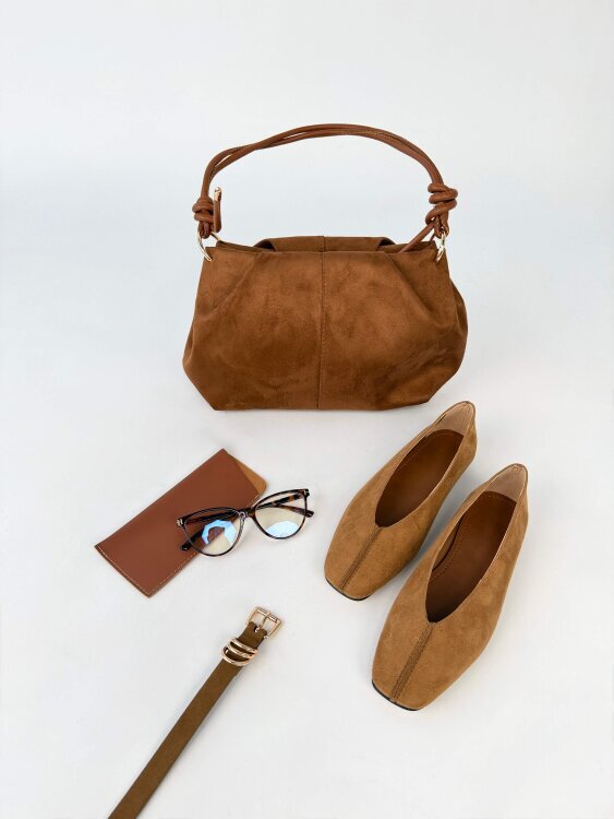 Velora Serisi Taba Süet Babet-Çanta-Kemer-Gözlük Seti