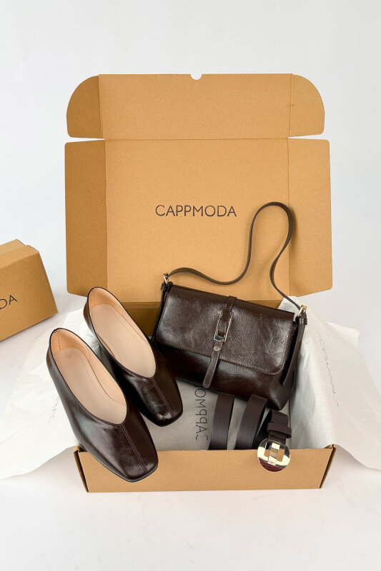 Vernis Serisi Acı Kahve Rugan Babet-Çanta-Kemer Seti - 1