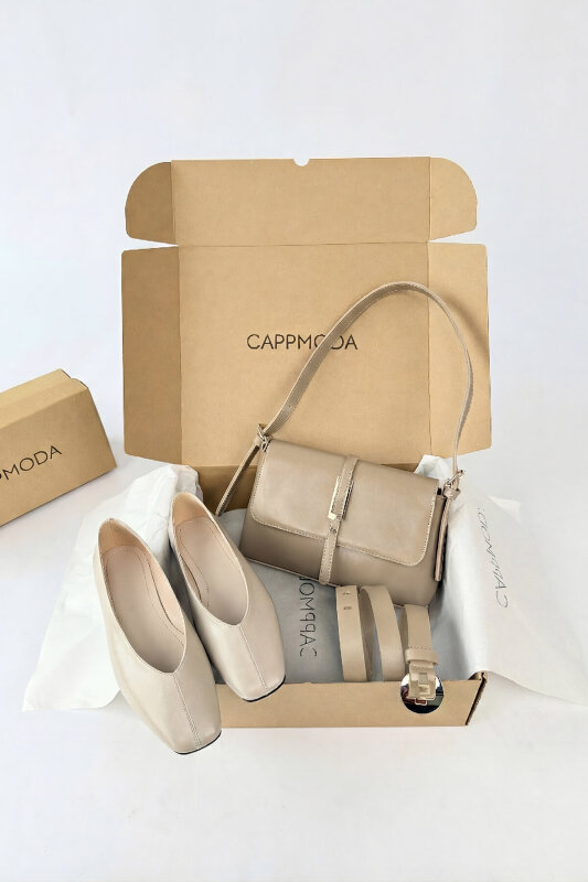 Vernis Serisi Bej Rugan Babet-Çanta-Kemer Seti - 1