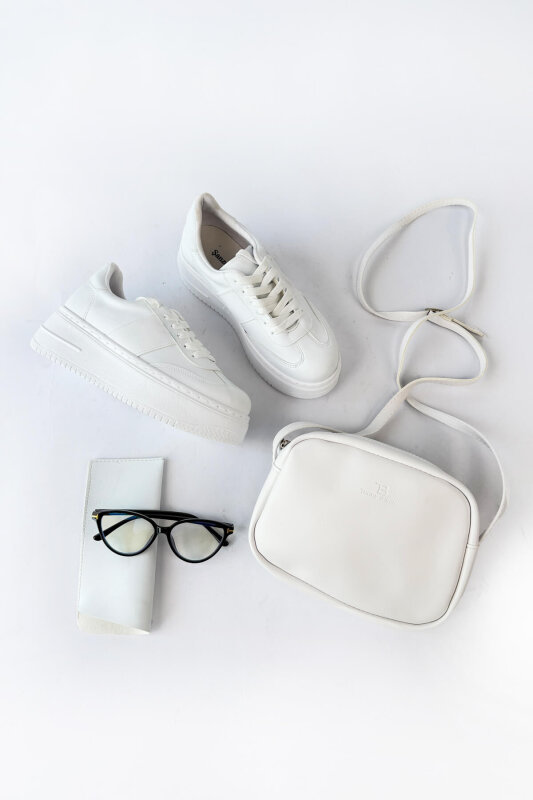 Vesper Serisi Beyaz Süet Dokulu Sneaker-Çanta-Gözlük Seti  - 1