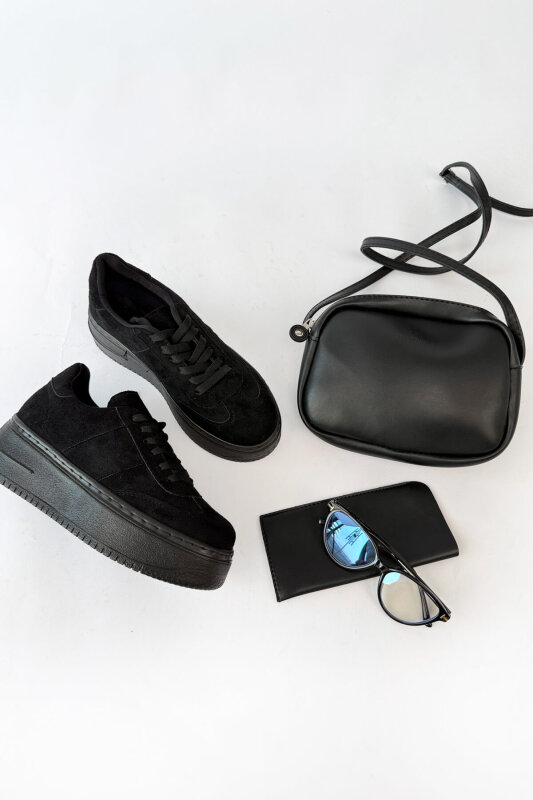 Vesper Serisi Siyah Süet Dokulu Sneaker-Çanta-Gözlük Seti - 1