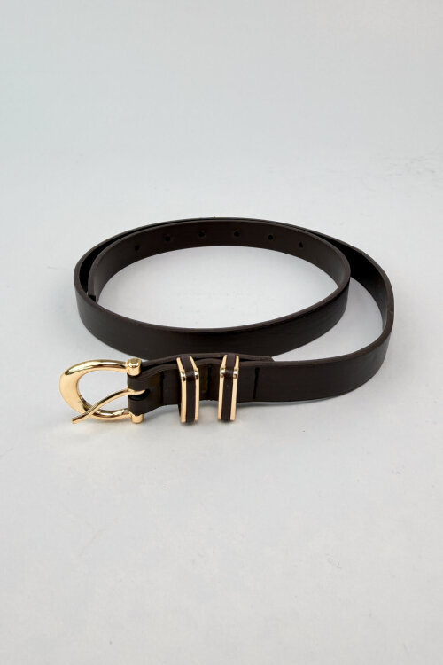 ZK815 Acı Kahve Çift Gold Köprülü Suni Deri Kemer