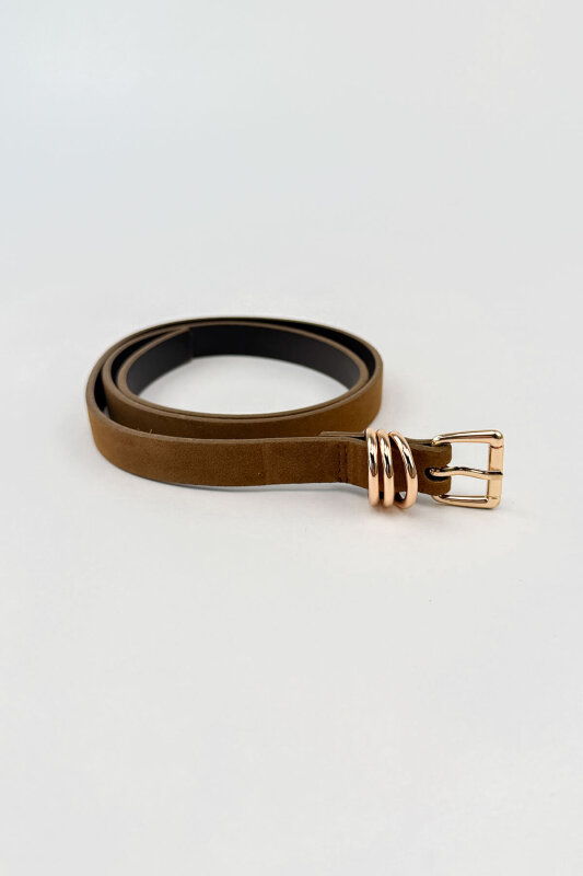 ZK872 Taba Üçlü Gold Köprü Detaylı Süet Kemer - 1