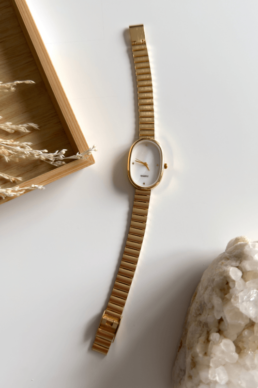 Zoe Beyaz Kadran Gold Metal Kordon Kadın Kol Saati - 1